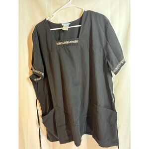 SB Scrubs Black Embroidered Square Neck Scrub Top 2X